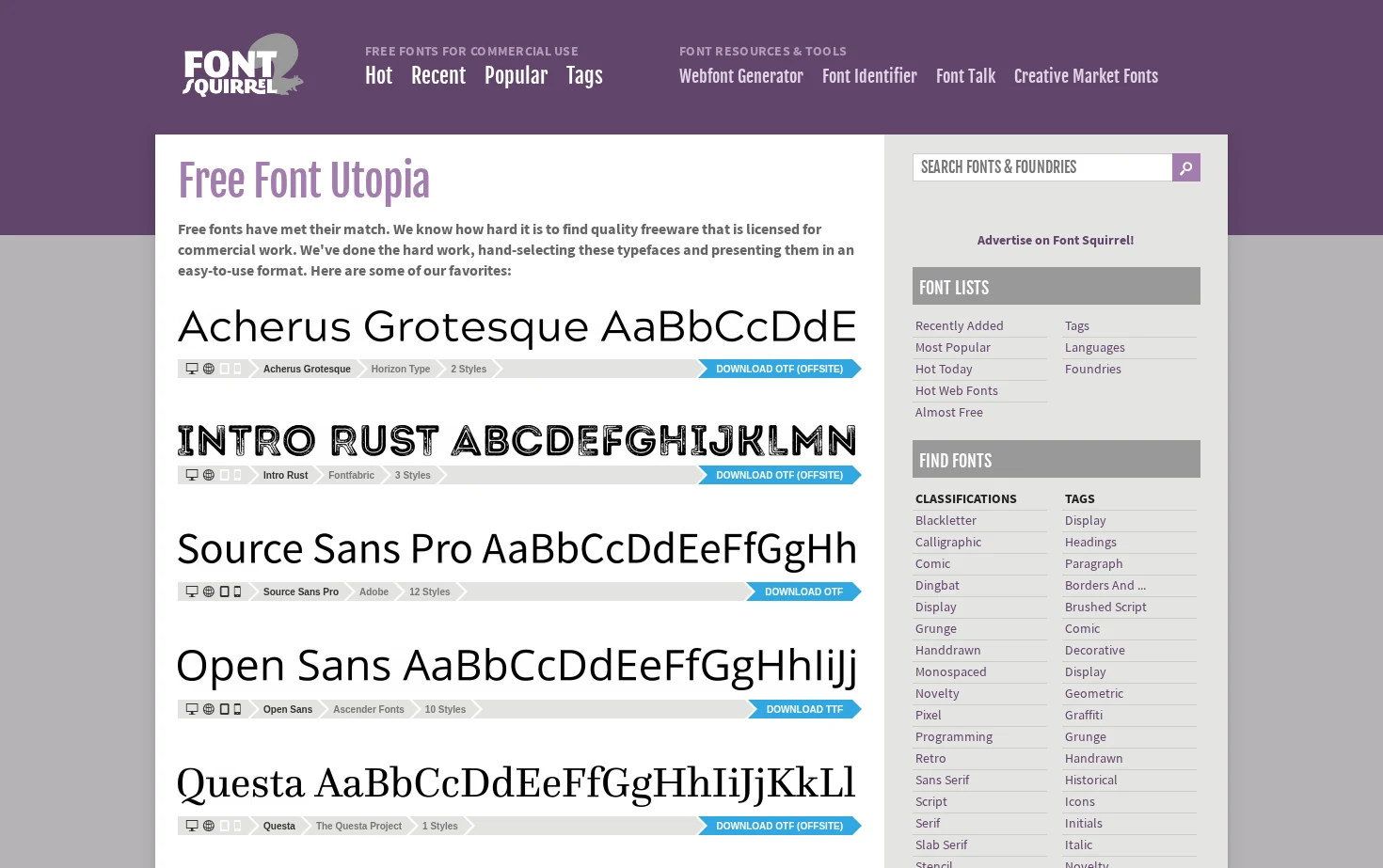 Fontsquirrel 页面快照